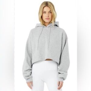 Alo Yoga Bae Hoodie, oversized and cropped, Dove Gray, Size L